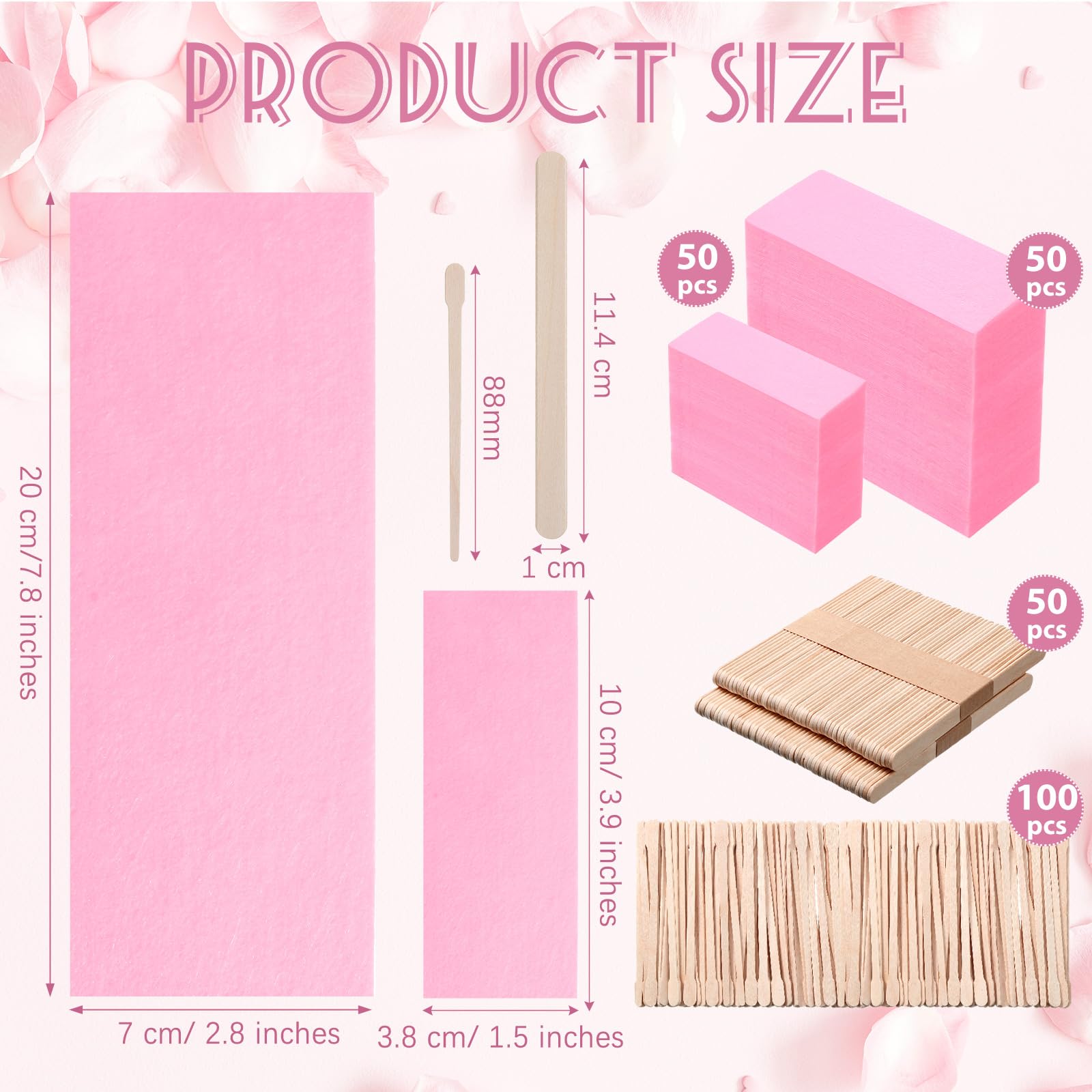 Yaomiao 250 Pieces Waxing Kit for Women and Men - Hair Removal Strips, Wax Applicator Sticks for Body and Skin (Pink)