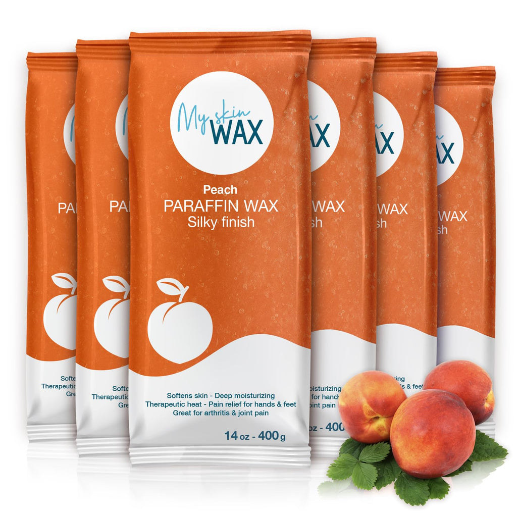 Paraffin Wax Refills Maxi Pack for Hands and Feet Bath – 6 Large 14 oz Blocks (5.25 lb) Peach Scent, Moisturizing Non-Greasy Wax for Arthritis Relief, Pedicure, Home Spa
