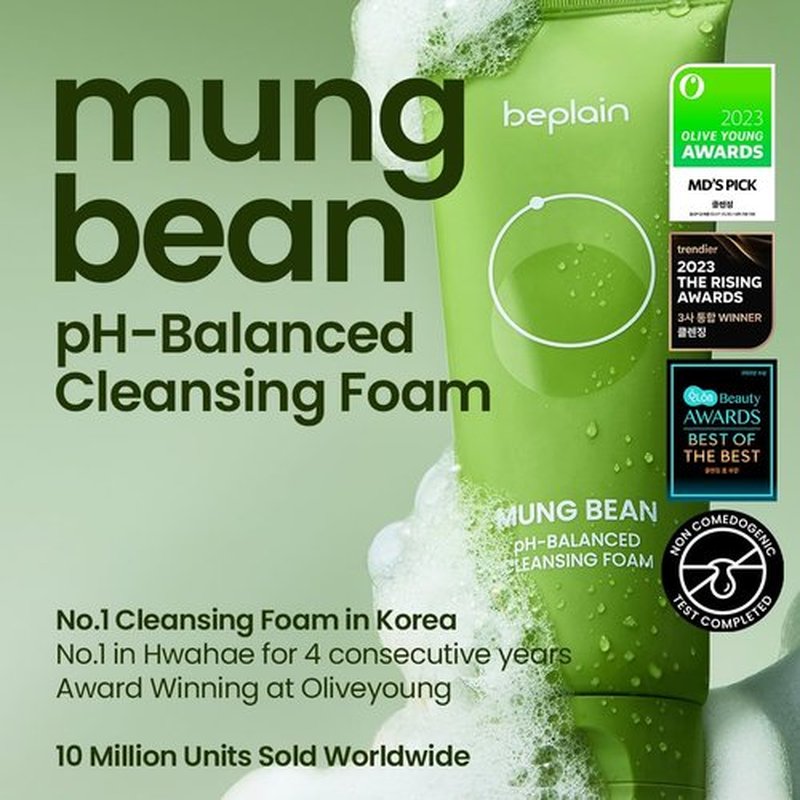 beplain Mung Bean Pore Care Trio - Cleansing Oil & Cleansing Foam 80ml &Clay Mask | Korean Skin Care | Suitable for Sensitive Skin
