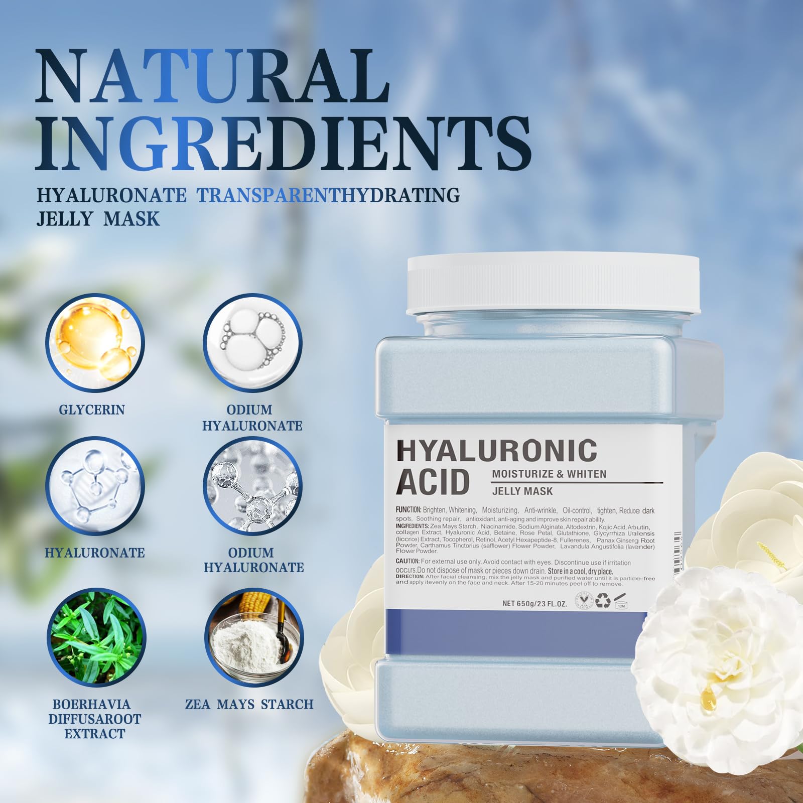 Truvenum Jelly Face Mask,Hyalorunic Acid Jelly Mask Powder for Facials, Moisturizing& Hydrating Jelly Mask Powder, Professional Peel Off Hydro Jelly Mask With Bowl Set Jelly Mask DIY Spa 23 Fl Oz
