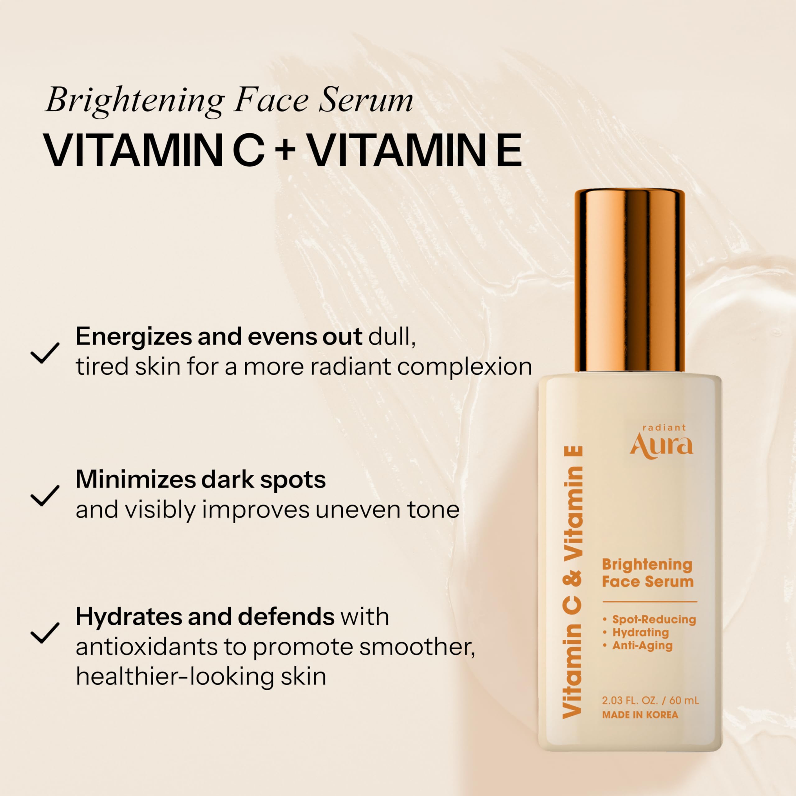 Radiant Aura Vitamin E & C Serum For Face – Dermatologist Tested, Anti Aging, Korean Skin Care – Revives Tired Skin, Smooths Fine Lines, Lightweight Hydration – Vegan, Clean Beauty – Pack of 2