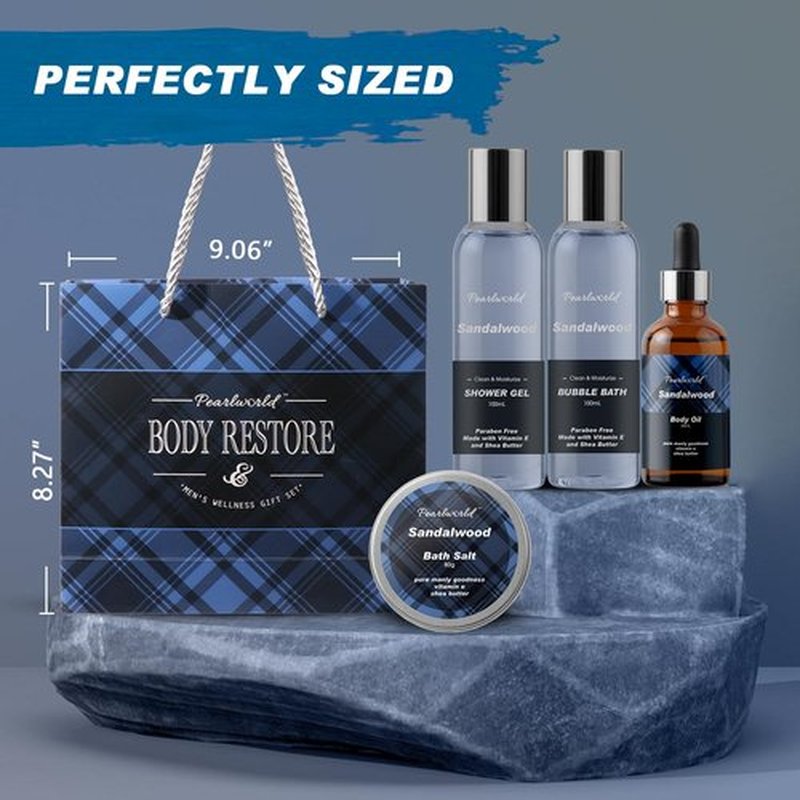 PEARLWORLD Bath Set with Ocean Scented Spa Gifts for Men, Christmas Birthday Self Skin Care Set for Men, Spa Gift Baskets for Him, 12Pcs Men's Spa Kit Gifts for Bath Spa