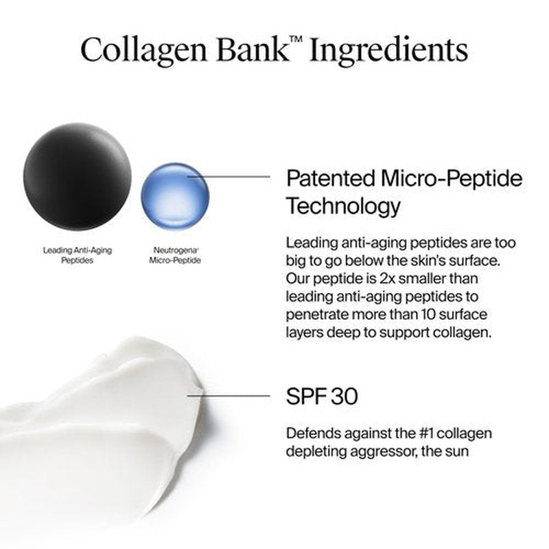 Neutrogena Collagen Bank Face Moisturizer with SPF 30 Sunscreen, Larger Size Anti-Aging Face & Neck Collagen Cream, Micro-Peptide, Support & Defend Skin’s Natural Collagen, 2.7 fl oz