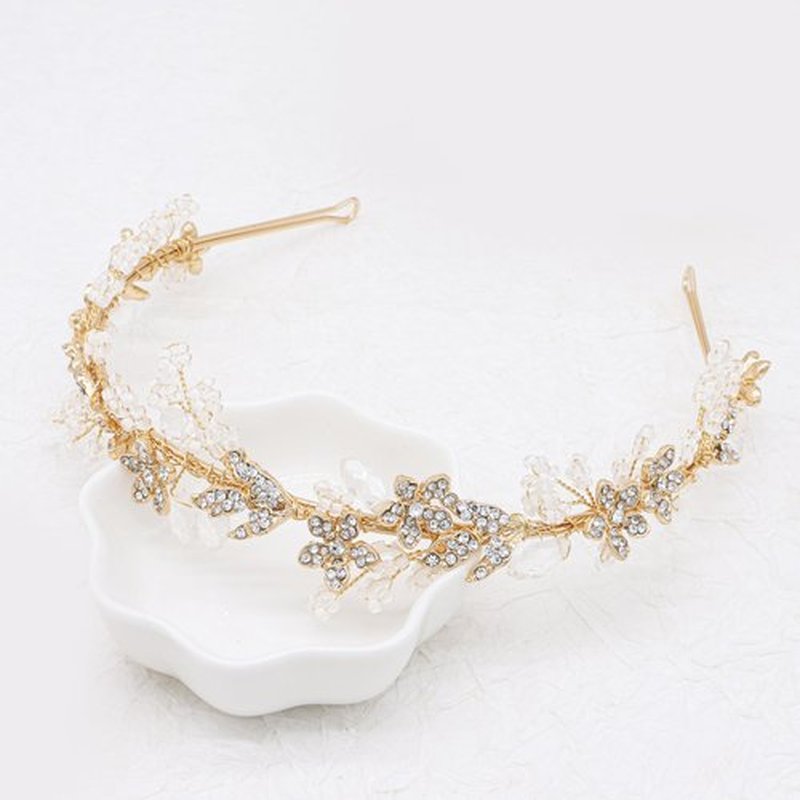 Oriamour Flower Girl Headband With Crystal Rhinestone Princess Teen Girls Headpiece For Birthday, Wedding,Photography,First Communion (Gold, 14'')
