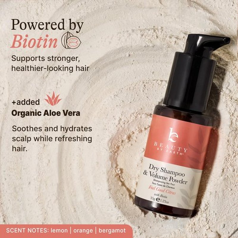 Beauty by Earth Non-Aerosol Dry Shampoo Powder - Volumizing, Non-Toxic Formula with Biotin, Made in USA