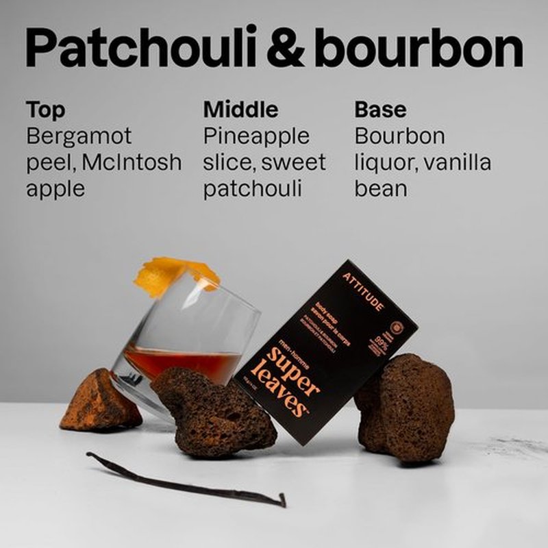 ATTITUDE Bar Soap | Natural Body Wash for Men with Avocado Oil - EWG Verified, Patchouli & Bourbon, 4 Oz