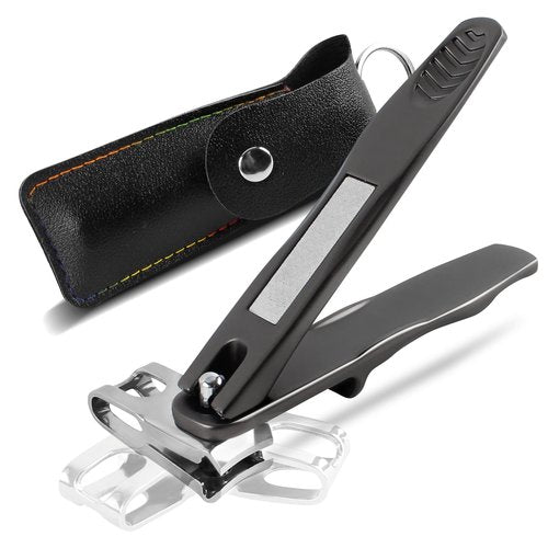 GOZOLA 360° Rotating Toenail Clippers for Seniors Thick Toenails, Large Nail Clipper with Long Handle, Stainless Steel Heavy Duty Finger Nail Clippers for Women/Men/Adult, Built-in Nail File (Black)