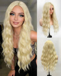 Aida ble Long Blonde Wig for Women 28 Inch Wavy Curly Blond Wig Middle Part Synthetic Wig Natural Looking for Daily Party Halloween Cosplay Use