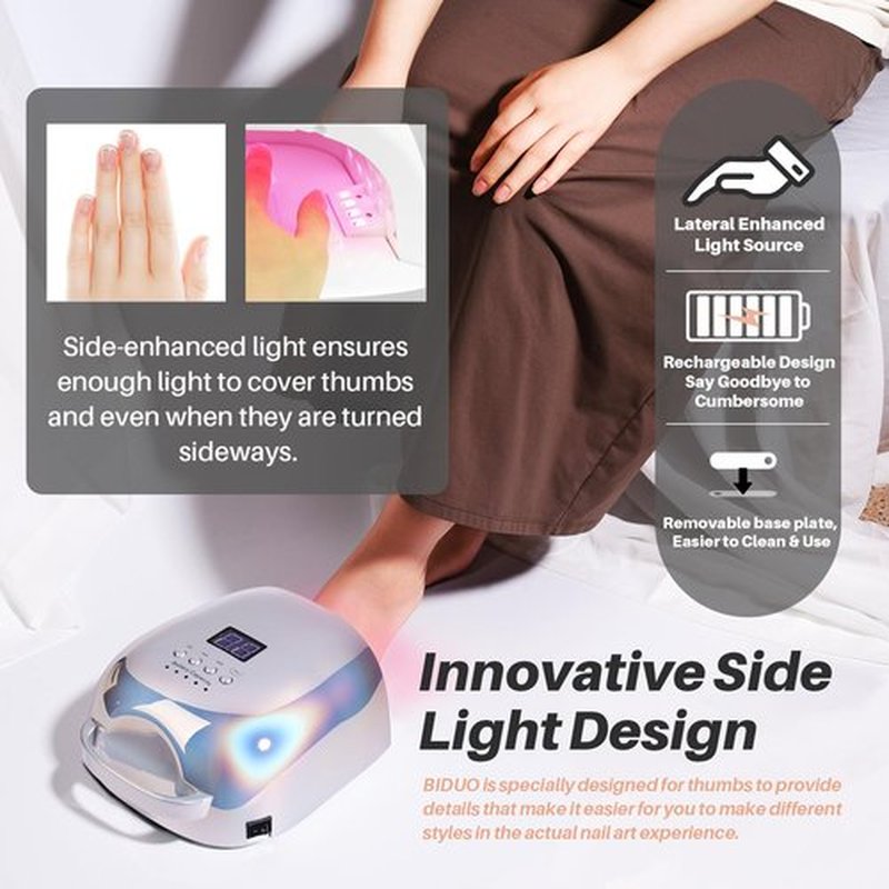 BIDUO 52 Beads Professional Nail Lamp,Cordless LED UV Light for Gel Nails,Electroplated Mirror-Finish Inner Wall and Base Plate,Rechargeable 18000 mAh Battery,84W High Power (Holographic Silver)