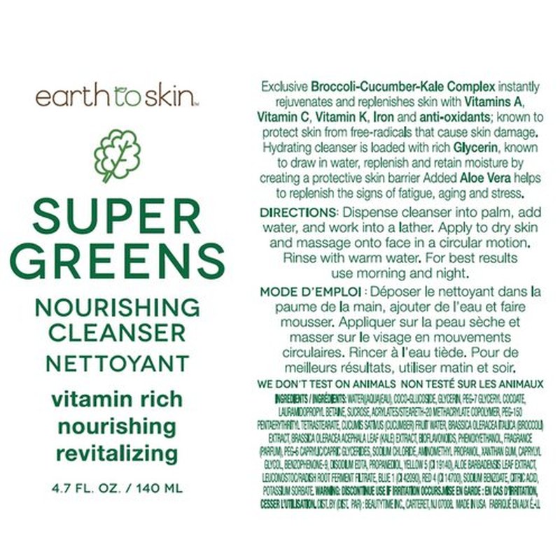 Earth To Skin Super Greens Face Cleanser - Nourishing Daily Wash for All Skin Types (4.7 Fl Oz)
