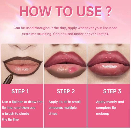 HOSAILY Hydrating Lip Oil & Liner Set - Plumping Gloss with Shiny Glow | Moisturizing Pink Glitter