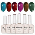 Firedeep 10ml Hema Free Gel Nail Polish Set, 6 Colors Transparent Jelly Gel Polish Kit Sheer Jelly Dark Red Deep Green Brown Blue Purple Color Manicure Gift for Art DIY and Salon