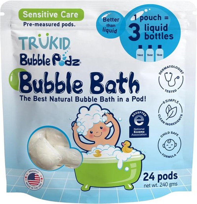TruKid Bubble Podz | Gentle Eczema-Friendly Bubble Bath for Kids & Toddlers | 24 Tear-Free Pods