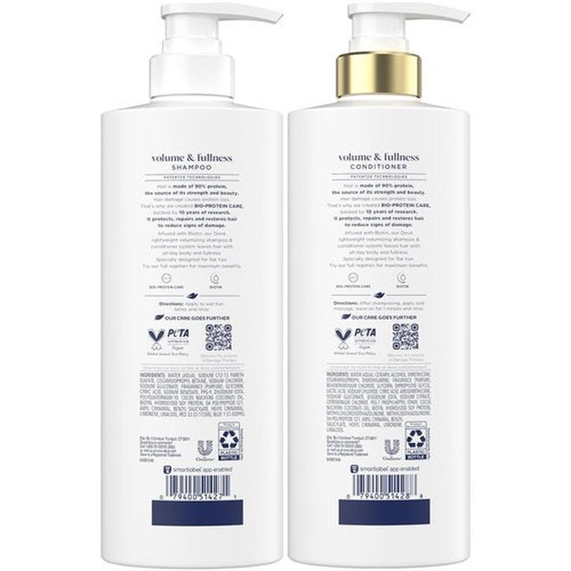 Dove Shampoo and Conditioner Set, Volume & Fullness – Daily Volumizing Hair Care Formula Infused with Collagen, 18 Oz Ea