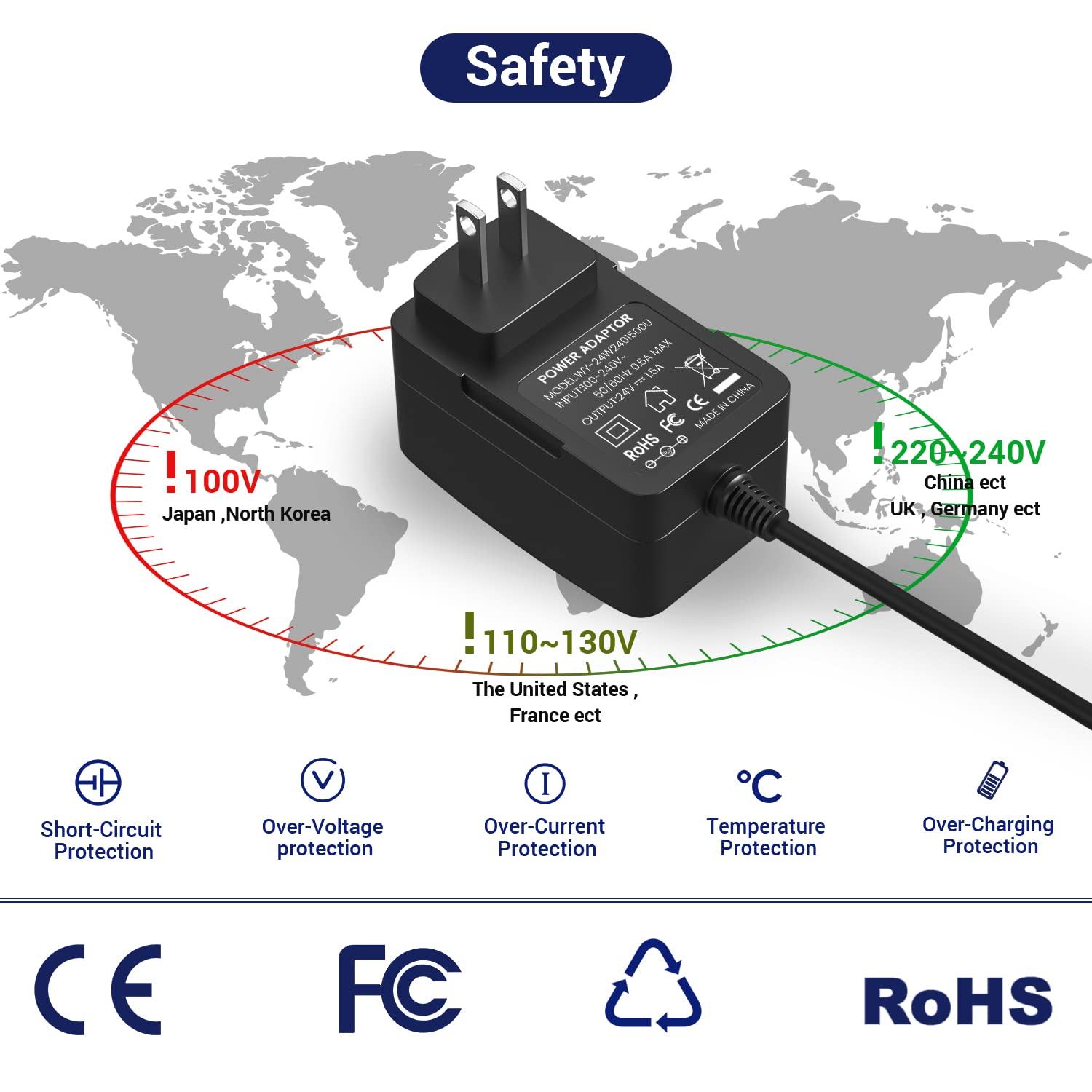 CGGXJP 24V 1500mA Electric Scooter Fast Battery Charger Replacement for Razor E100 E200 E300 MX350, 3-Prong Inline Female Power Cord for Dirt Quad, Pocket Mod, Sports Mod, Go Kart