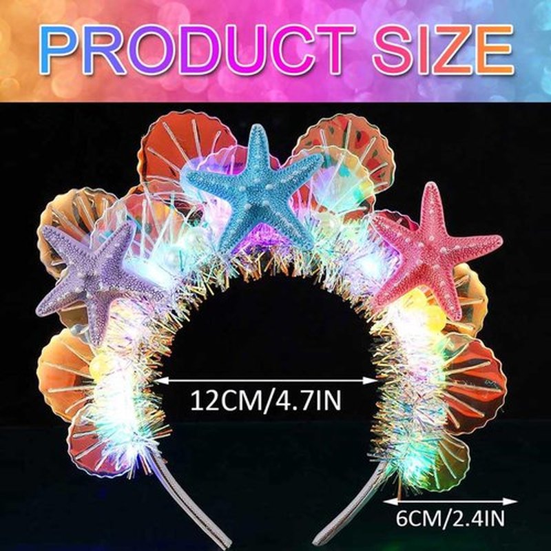 GORTIN Light Up Mermaid Headband LED Glow Starfish Headbands Seashell Headpiece Costume Hair Accessories for Women