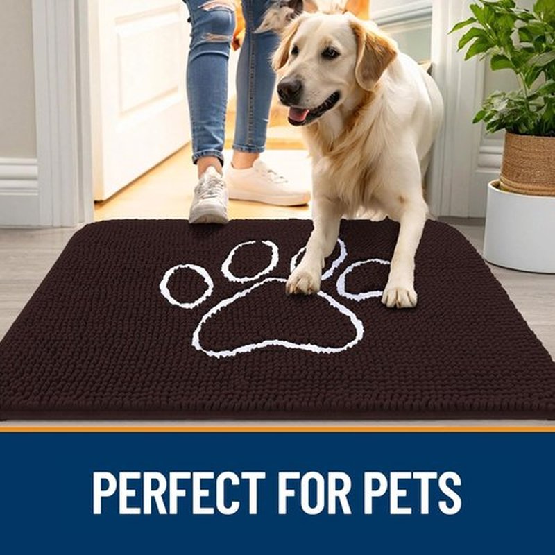 OLANLY Dog Door Mat - Absorbent Non-Slip Mud Mat for Paws | 47x17 Inches, Quick Dry Chenille, Brown