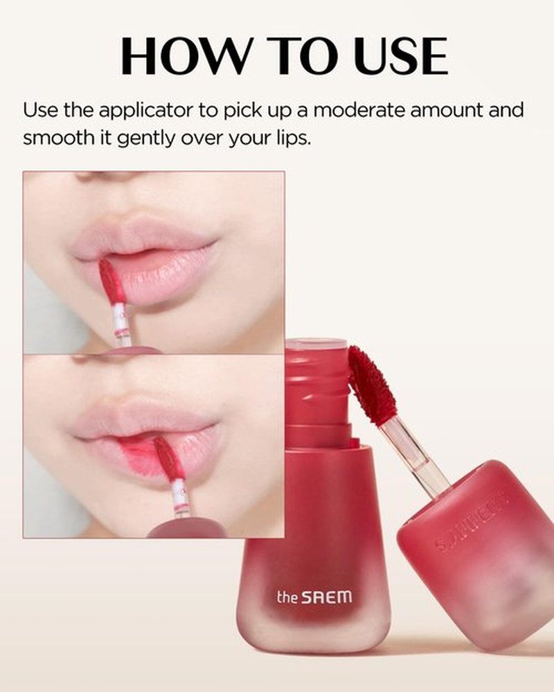 THESAEM Saemmy's Crema Velvet Tint - 06 Cherry Topping Pink Red - Korean Velvet Lip Tint Creamy Comfort Plumping Formula - Blurred Finish Long-Lasting Smooth Lips, 0.14 fl.oz.