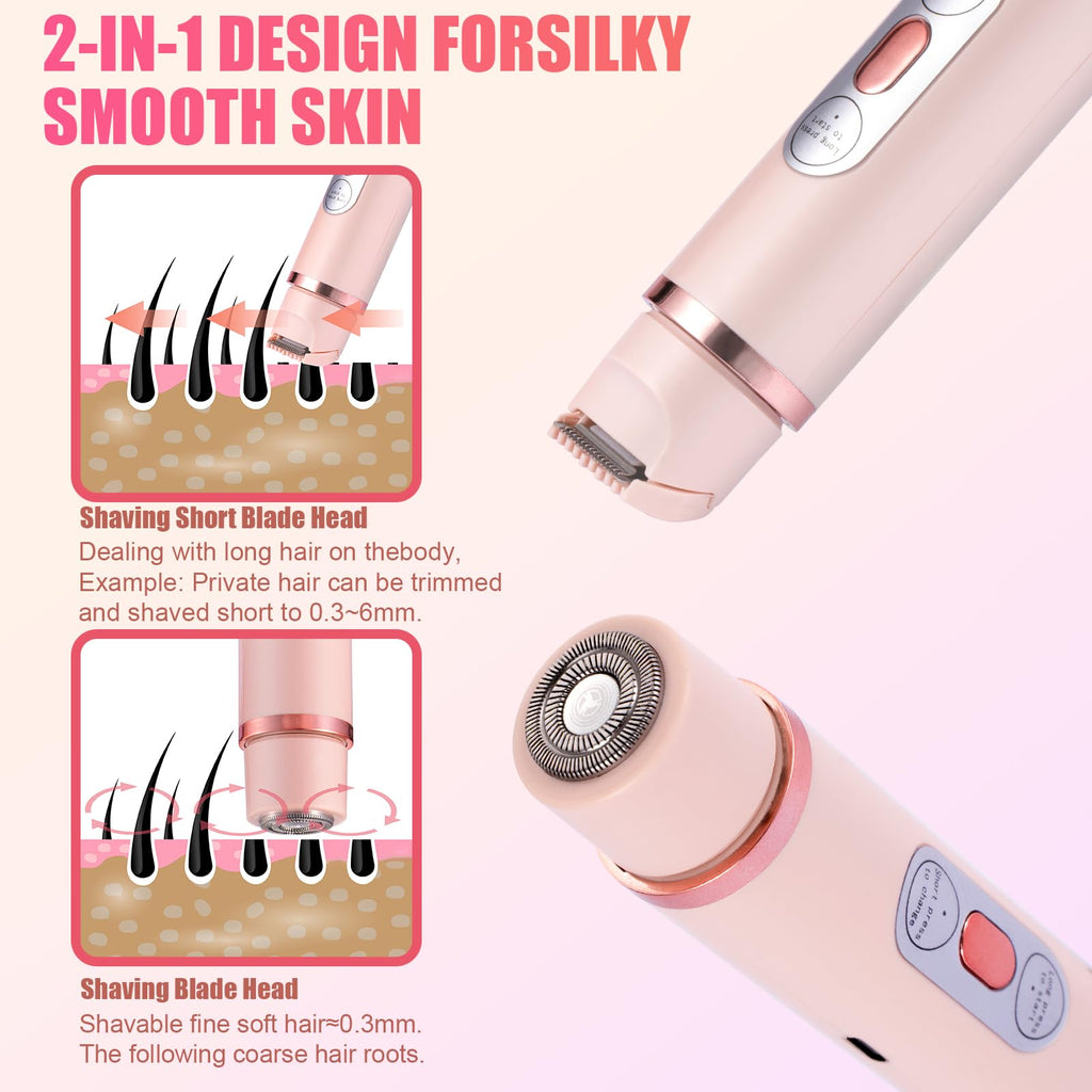 Bikini Trimmer for Women 2 in 1 Dual-Head Electric Razors, Dual Head Bikini Trimmer for Women Pubic Hair, Waterproof Wet and Face Shaver for Bikini Underarm Leg Arm Body Face (Pink)