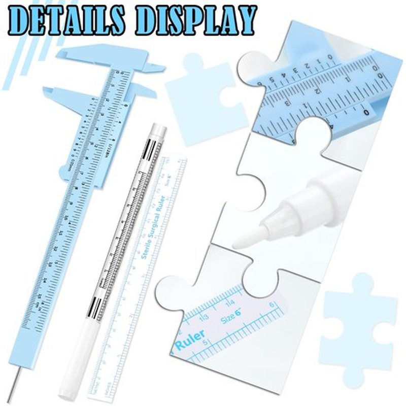 Teling 6 Pieces Eyebrow Tools Eyebrow Measuring Ruler Microblading White Marker Pen with Paper Ruler Skin Marker Permanent Makeup Position Mark Tools for Lips Skin