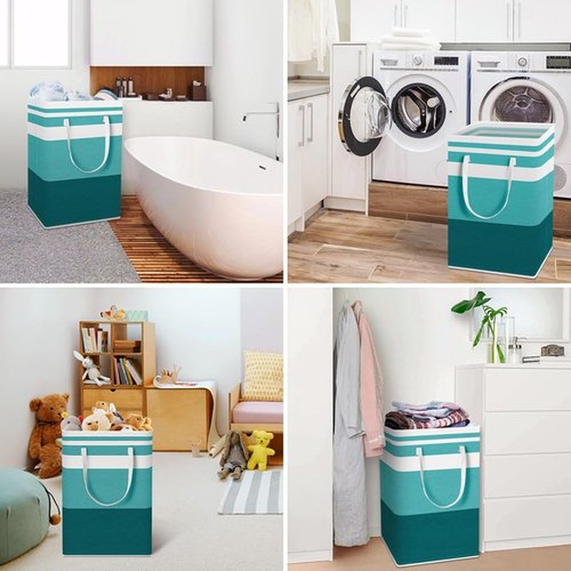 HomeHacks Large Waterproof Laundry Basket - Collapsible Hamper with Extended Handles | 75L Green