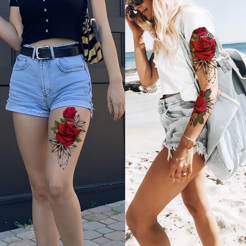ROARHOWL Stunning rose flower temporary tattoos for women, largerose tattoo set (Rose 1)
