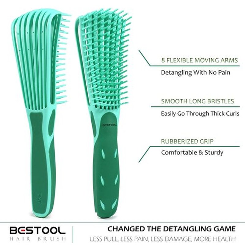 BESTOOL Detangling Brush for Curly & Afro Hair - Effortless Wet/Dry Detangling, No Pain - Green