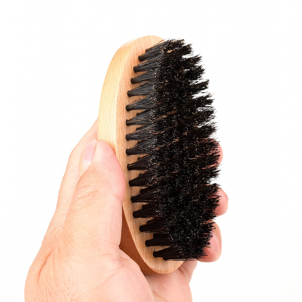 Menesia Boar Bristle Hair Beard Brush for Men, Pocket Travel Men's Wooden Small Soft Beard Brush (Skull)