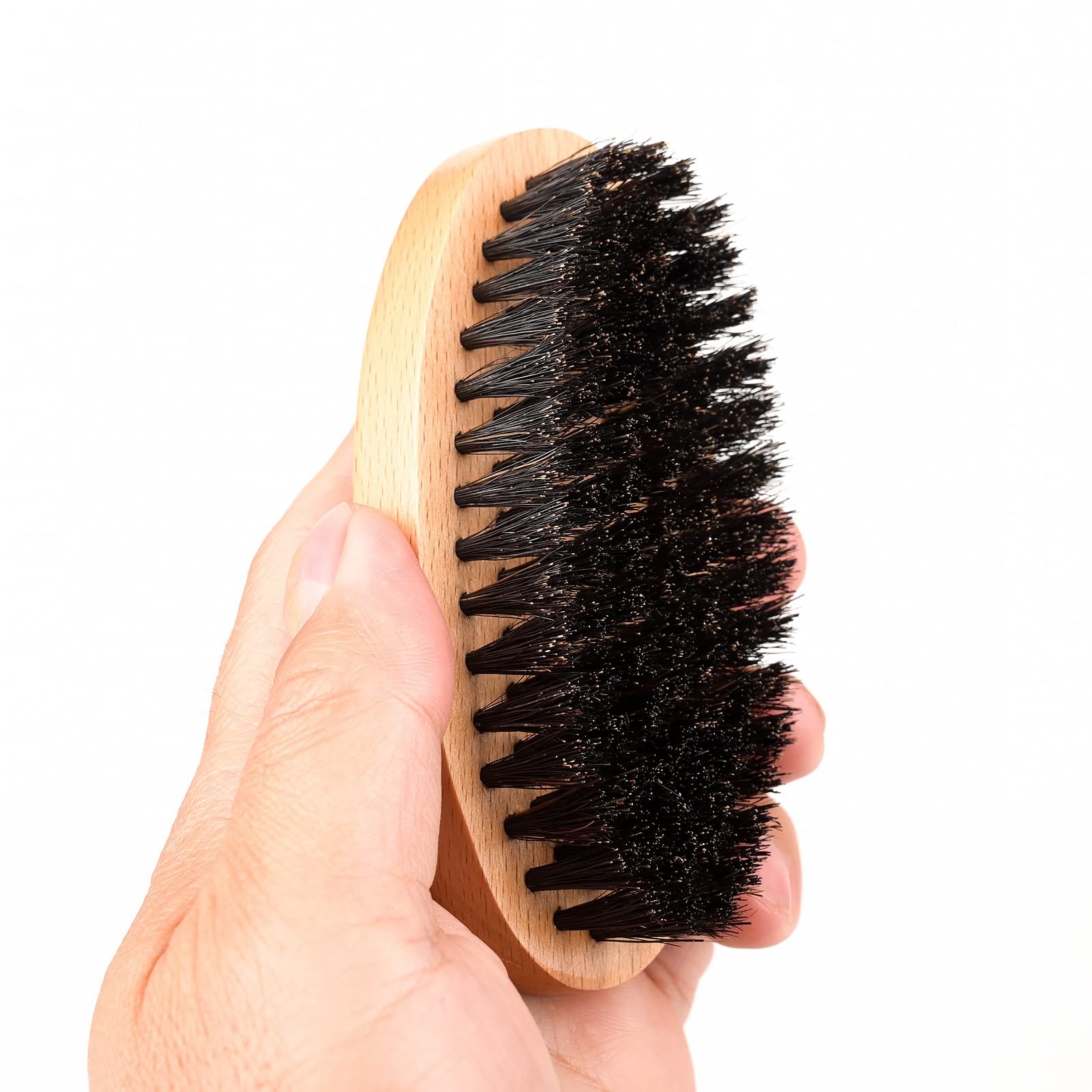 Menesia Boar Bristle Hair Beard Brush for Men, Pocket Travel Men's Wooden Small Soft Beard Brush (Skull)