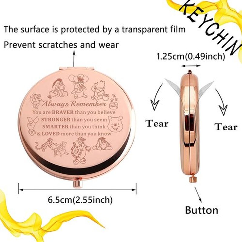 KEYCHIN Honey Bear Compact Makeup Mirror - Inspiring Design with Pig, Donkey, Tiger & Rabbit | Perfect Gift