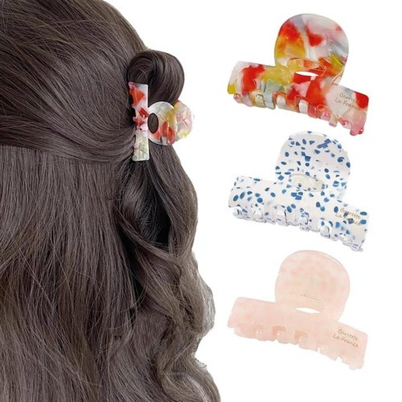 Small Hair Clips for Women, 2.4" Acetate Cute Hair Claw Clips Strong Hold, Nonslip Jaw Clips Half-Up Hair Accessories Birthday Valentine's Day Gift for Girls Mother Wife Daughter (3PCS)