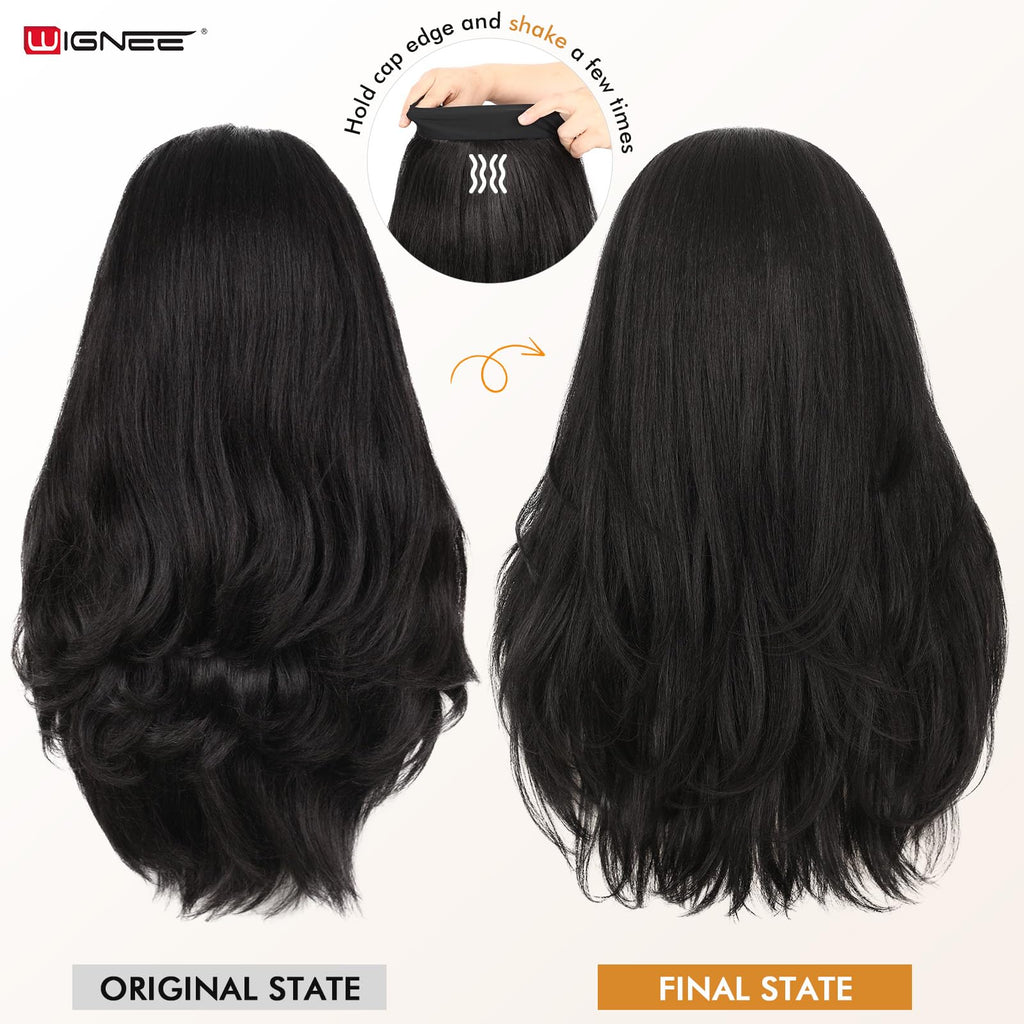 WIGNEE Yaki Curly Headband Wig Synthetic Layered Kinky Straight Half Wig Wear and Go Glueless Headband Wigs For Black Women