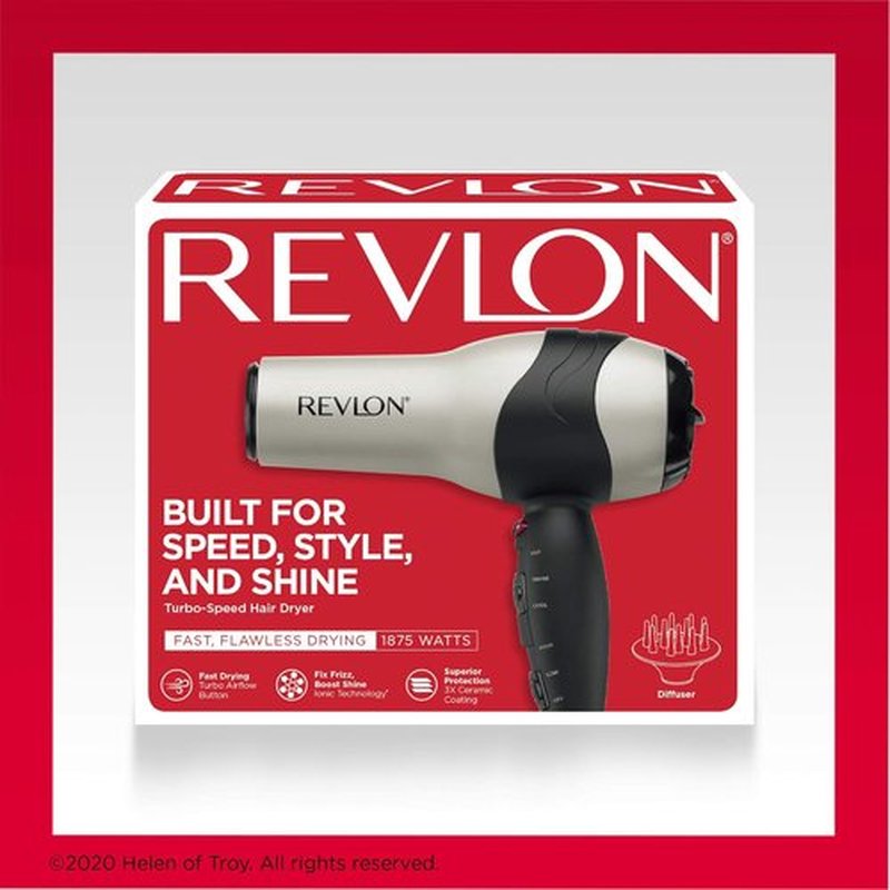 REVLON Turbo Hair Dryer - 1875 Watts for Maximum Shine & Fast Drying | Sleek Silver Design