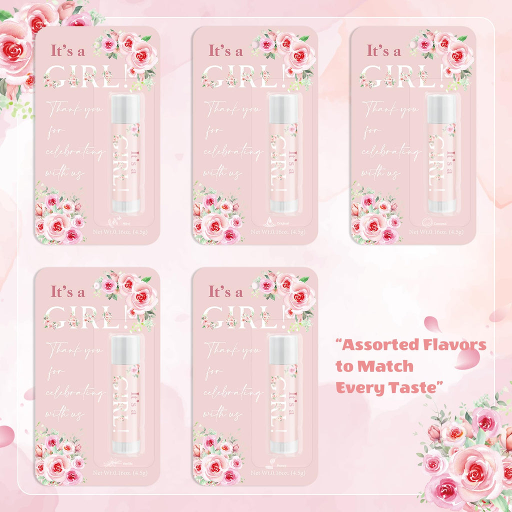 30 Pack It's a Girl Gifts Lip Balms Rose Girl Blush Pink Shower Party Favors Bulk for Guests Gender Reveal Games Winners Prizes Birthday Souvenirs Gift Bags Stuffers Lip Sticks for Chapped Lips