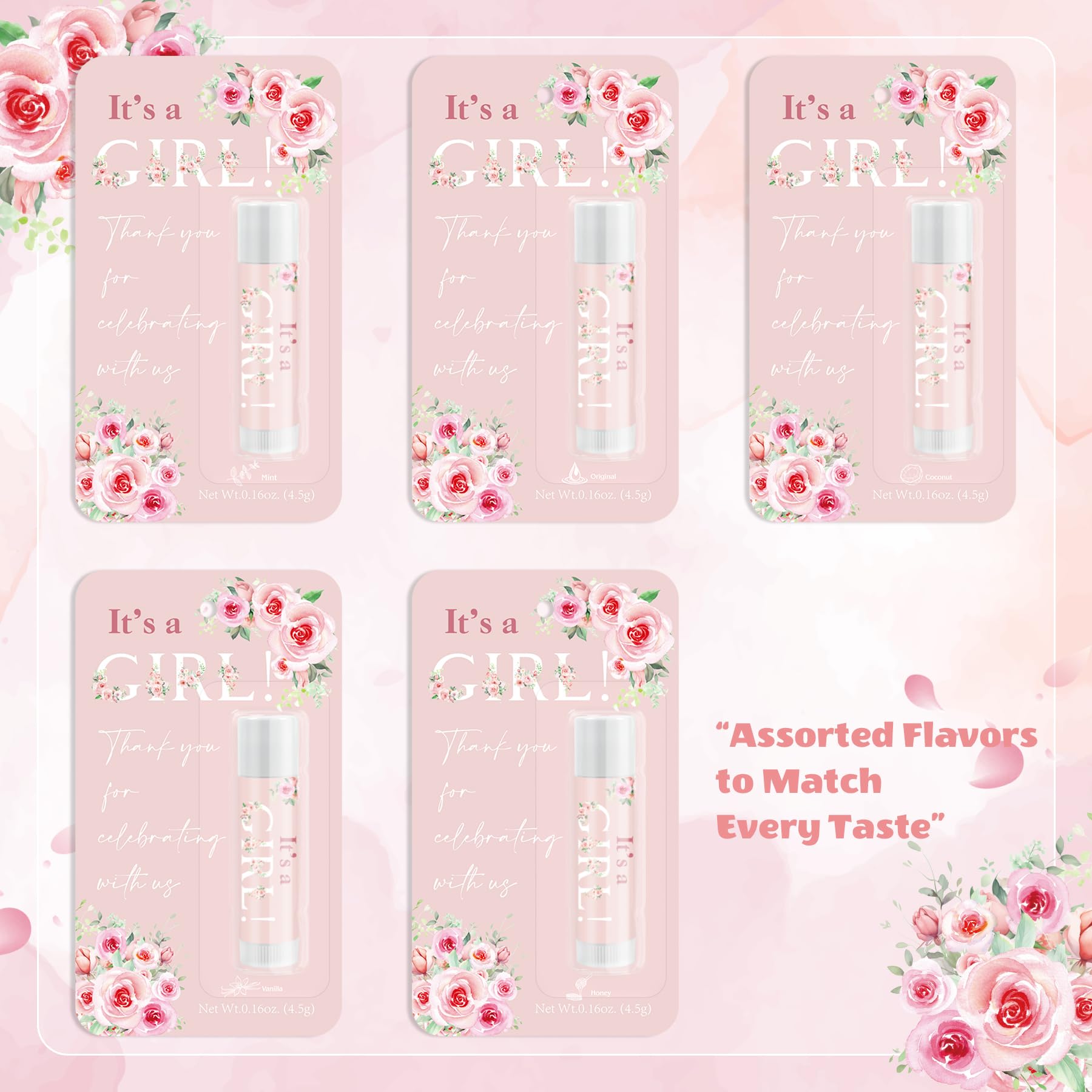 30 Pack It's a Girl Gifts Lip Balms Rose Girl Blush Pink Shower Party Favors Bulk for Guests Gender Reveal Games Winners Prizes Birthday Souvenirs Gift Bags Stuffers Lip Sticks for Chapped Lips