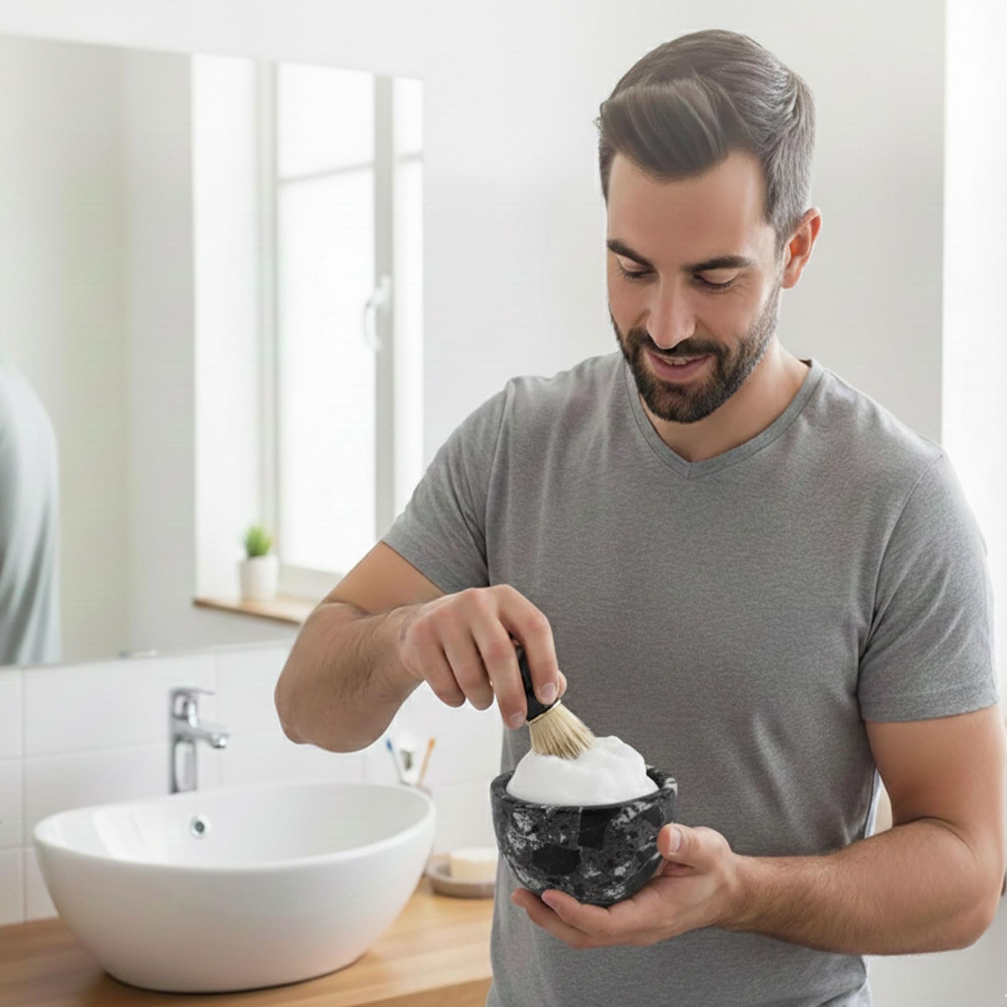 Radicaln Marble Shaving Bowl 3" Inch Marinara Handmade Shave Soap Holder for Men, Barber Accessories & Supplies, Luxury Stone Bowl for Shaving Cream & Aftershave Foam