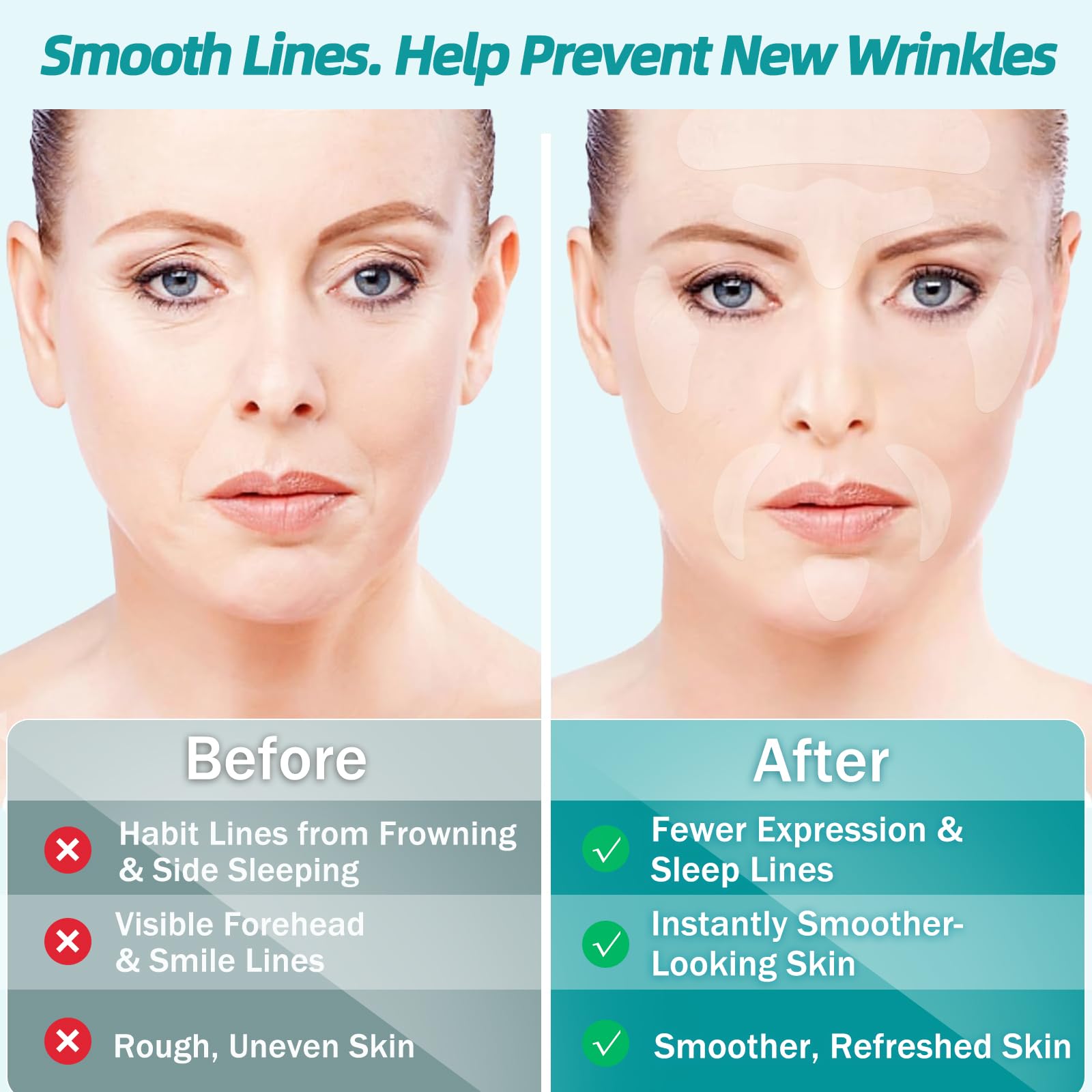 Face Wrinkle Patches Overnight, 208Pcs Wrinkle Tape for Face & Forehead, Anti-Wrinkle Facial Patches for Sleep, Face Tape for Wrinkles, Forehead & Smile Lines Patches, Comfortable Stay-On Design
