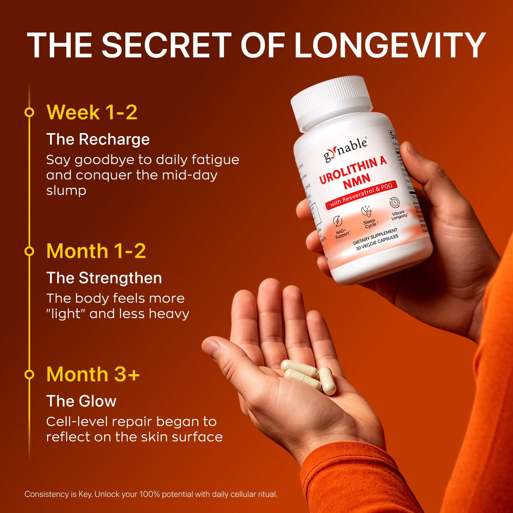 Gynable Patented Urolithin A Supplement with NMN | Trans-Resveratrol & PQQ| 4-IN-1 Complex Cellular Energy & Muscle Strength,Longevity Supplement for Sleep and Healthy Aging - Made & Tested in USA
