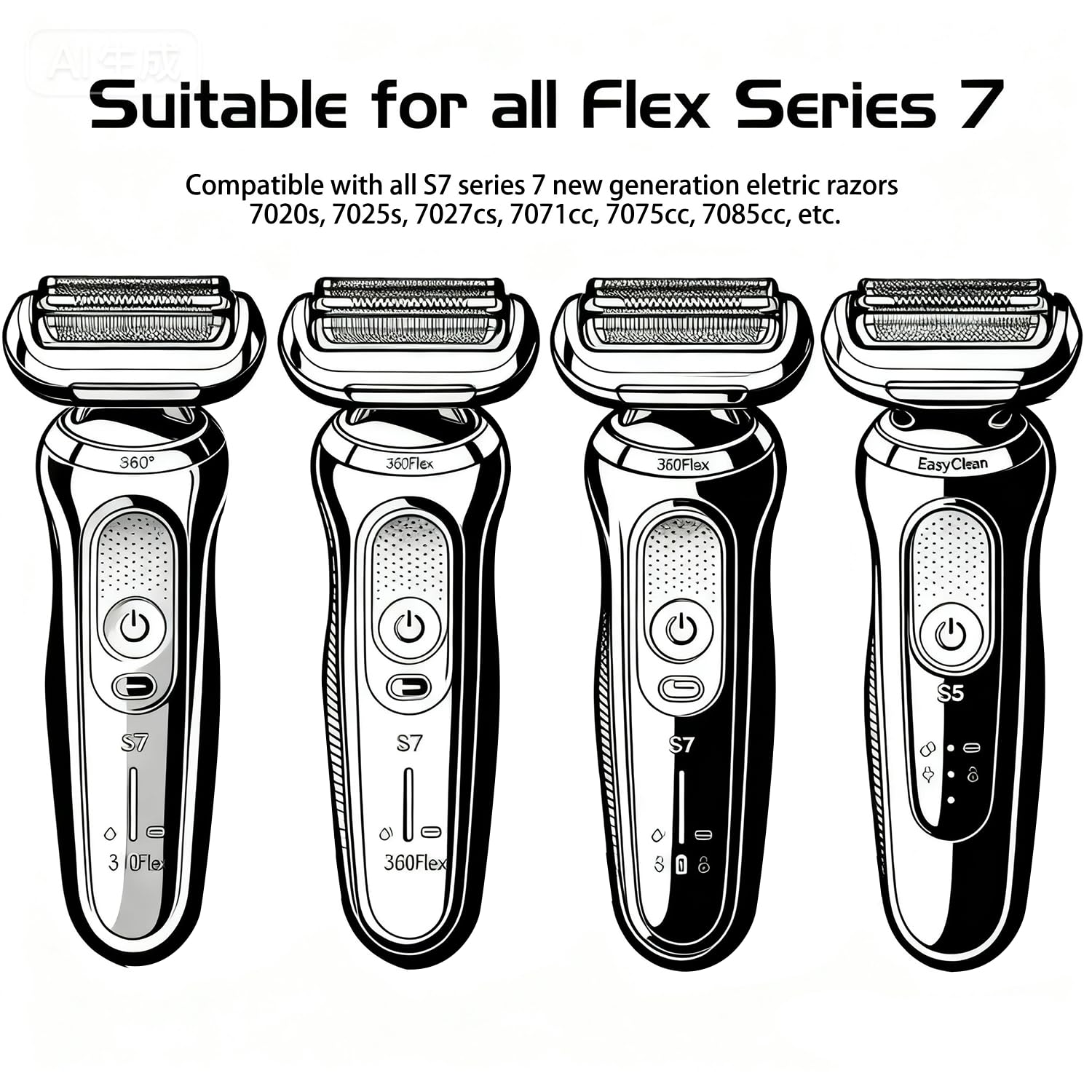 73S Series 7 New Generation Shaver Replacement Head for Braun S7 Electric Shavers - Compatible with Braun Shaving Razor Model 7020s, 7025s, 7027 cs, 7071cc, 7075cc, 7085cc