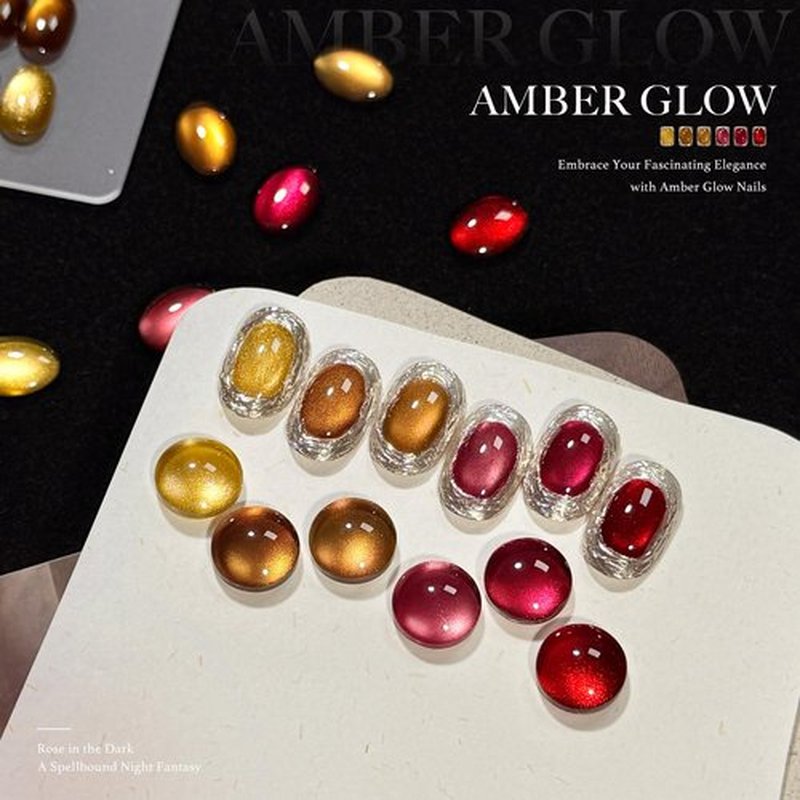 GAOY Glitter Cat Eye Gel Nail Polish Set with Magnet, 6 Colors Gold Red Brown Glitter Gel Holography, Long Lasting for Nail Art at Home & Salon Manicure