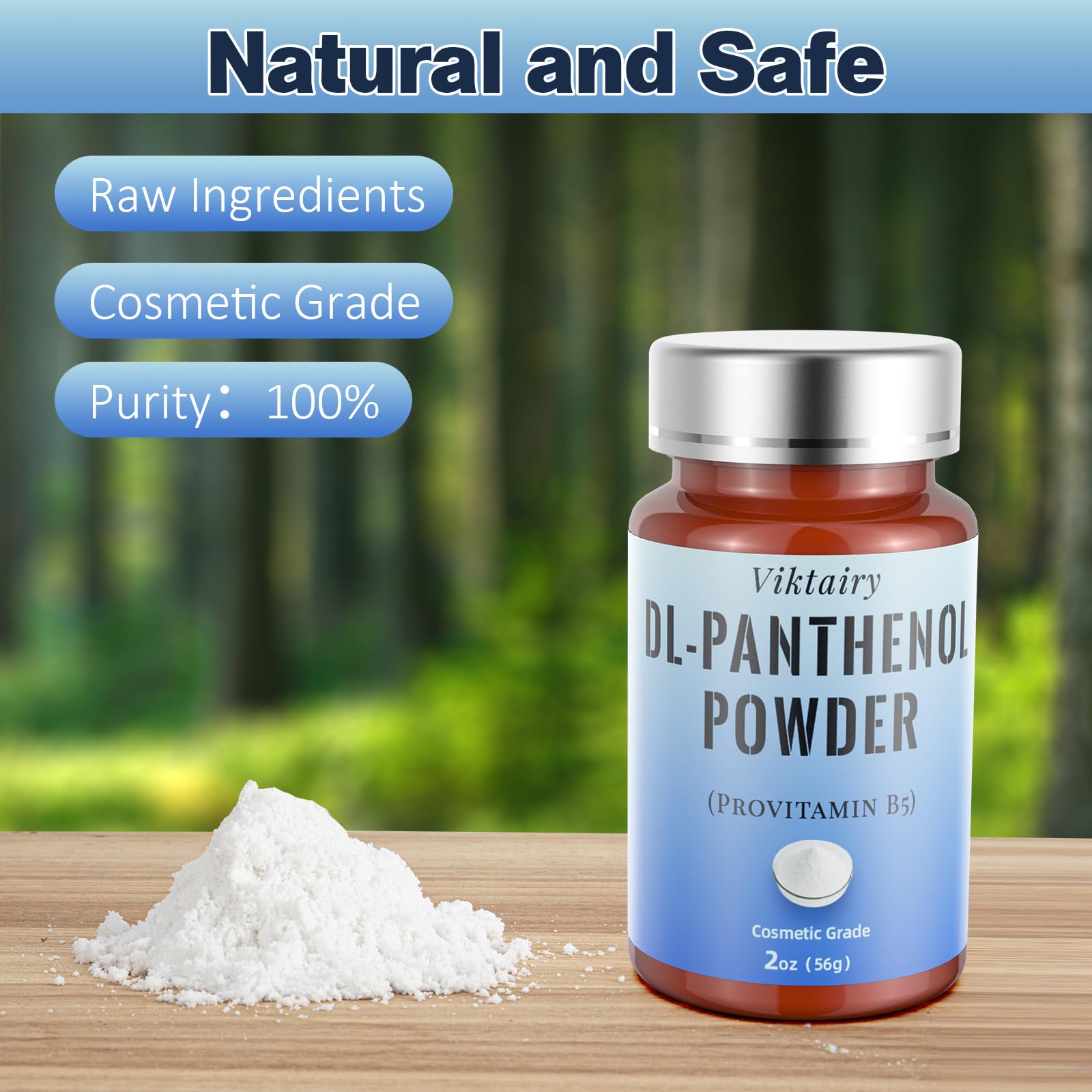 Viktairy Pure DL-Panthenol Powder (2oz, 56g), Cosmetic Grade Provitamin B5 Powder for Hair Care, Skin Care, Nails Deep Mousturizer, Panthenol Cream, Hair Conditioner, Shampoo, Soap, Lotion