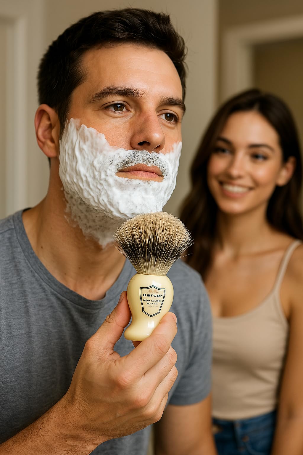 Parker 3-Band Pure Badger Bristle Shaving Brush, Faux Ivory Handle