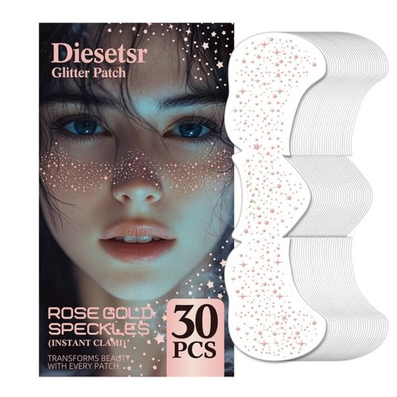 Glitter Freckles Face Tattoo, 30PCS Rose Gold Body Glitter Temporary Tattoos Sparkle Patches for Women, Waterproof Fake Freckles,Festival Rave Outfits Festival Decorations (Rose Gold)