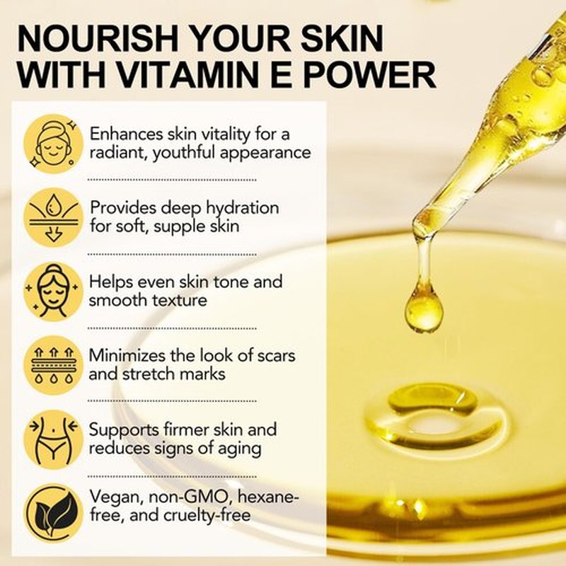 Tiuedu Natural Vitamin E Oil for Skin, 75,000 IU Ultra Concentrated Vitamin E Oil for Face, Hair and Scars, Moisturizing Dry Skin Oils, Promotes Skin Elasticity, 2Fl Oz