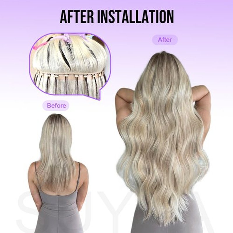 SUYYA Butterfly Weft Hair Extensions Human Hair Glueless OVO Pu Hole Genius Hand Tied Invisible DIY Double Weft Hair Extensions Straight 2PCS 18 inches Color #1 Jet Black