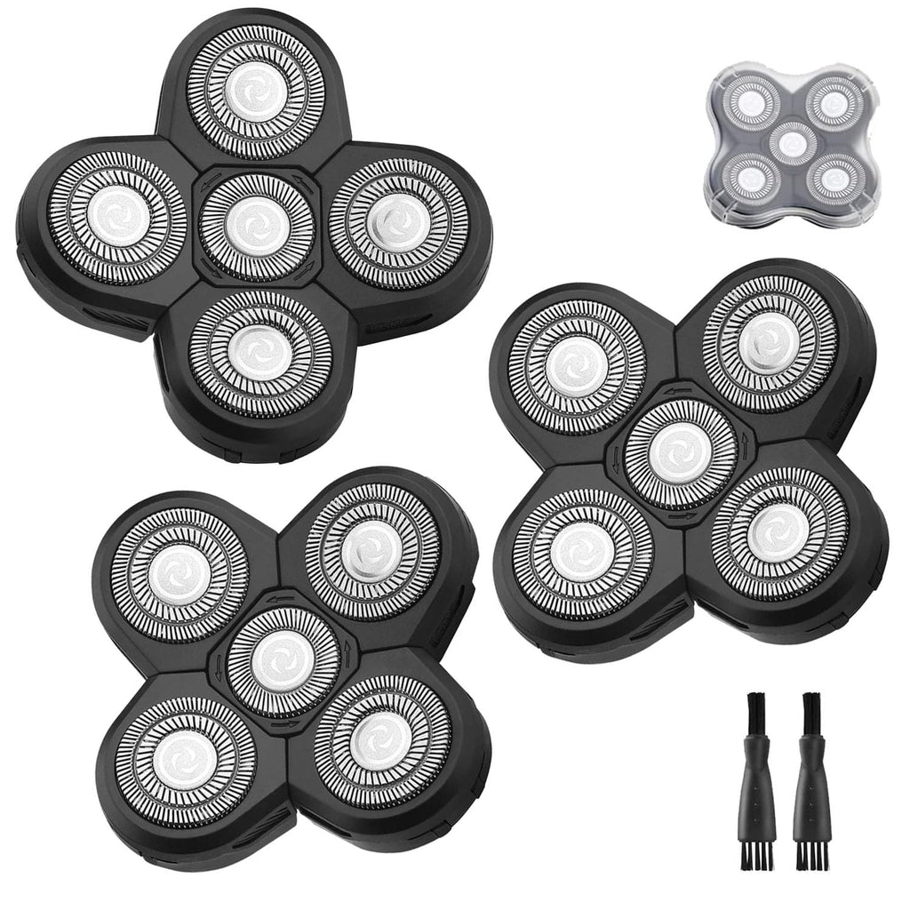 3 PCS Universal 5 Blades Head Shaver Replacement heads for Freebird Head shaver and Other Brand shaver Black