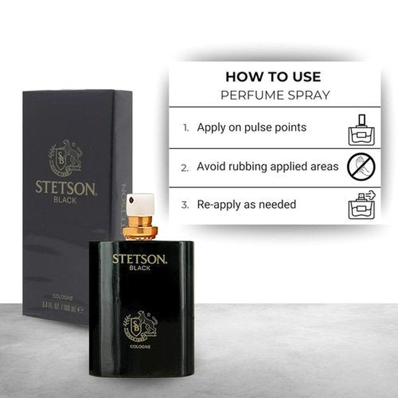 Stetson Black Cologne for Men - Invigorating Scent in 3.4 Ounces Spray Bottle