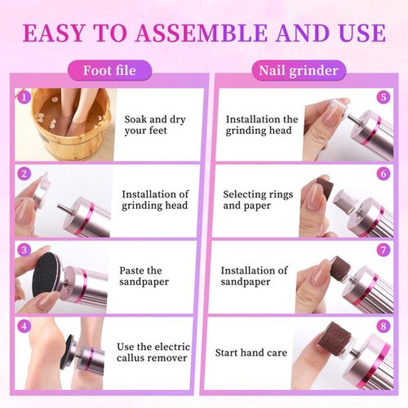 heemeei Electric Foot Callus Remover, 2-in-1 Rechargeable Electric Callus Remover for Feet with Sandpaper Discs & Grinding Heads, Adjustable 9 Speeds Electric Foot File for Feet, Pedicure Tools (Pink)