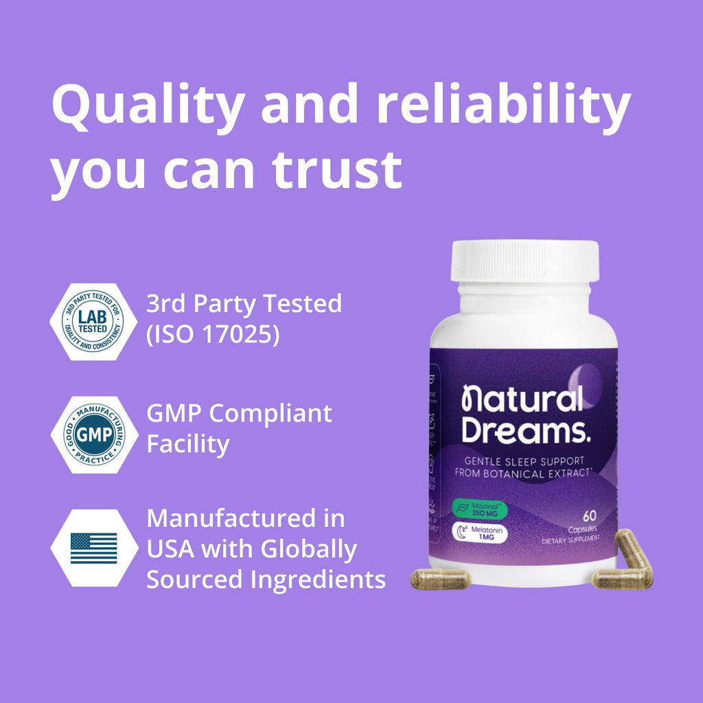 Univera Natural Dreams Melatonin Supplement, 1mg Melatonin Capsules for Restful Sleep, Sleep Support Supplement with Botanical Ingredients & Maizinol, Night time Sleep Aid, 60 Capsules (30 Day Supply)