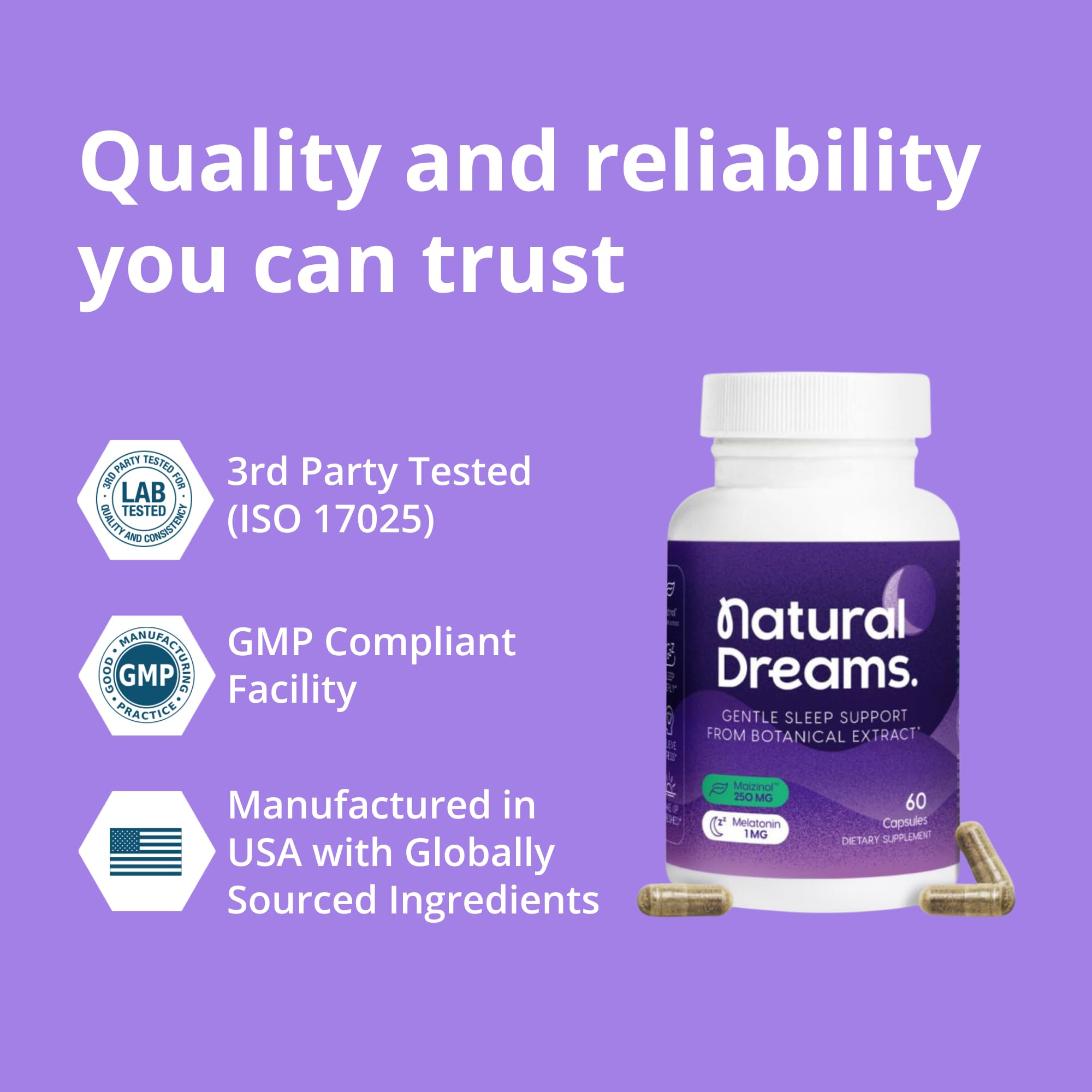 Univera Natural Dreams Melatonin Supplement, 1mg Melatonin Capsules for Restful Sleep, Sleep Support Supplement with Botanical Ingredients & Maizinol, Night time Sleep Aid, 60 Capsules (30 Day Supply)
